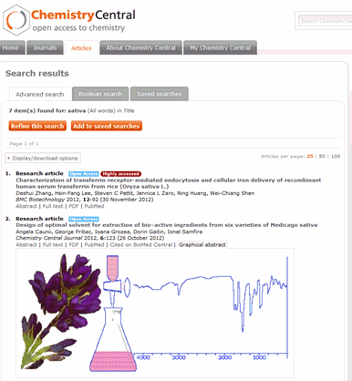 Search results on Chemistry Central (including an example of a graphical abstract).
